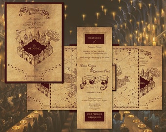 Harry Potter Marauder's Map Inspired Wedding Invitation - Invitations, RSVP and Envelope