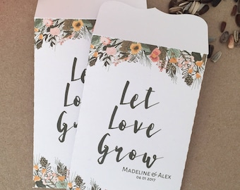 10 Wedding Favour White Seed Packet Envelopes Personalised Let Love Grow