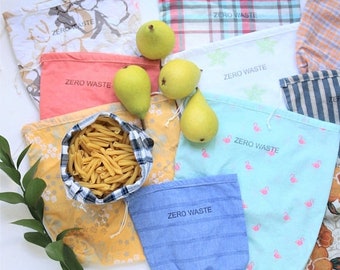ON SALE 6 Reusable produce bags, zero waste, drawstring upcycled bulk bags produce bag reusable food bag cotton recycled shopping on a BUDGE