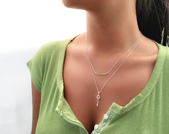 August Birthstone Necklace • Peridot Necklace • Dainty Necklace • Birthstone Necklace • Handmade • 8 Genuine 4mm Rondelle Peridots