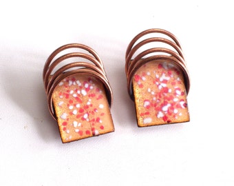 Modernist Copper Earrings, Vintage MATISSE Earrings, Enamel Copper Earrings, MCM Jewelry, Geometric Clip Earrings, Vintage Copper Jewelry