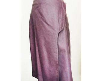 The NORA Skirt . Purple Leather Skirt . Size M . Knee Length Wrap Skirt . Spring Fashion . US Free Shipping
