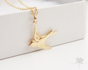 Small swallow bird charm pendant 14k gold filled chain necklace