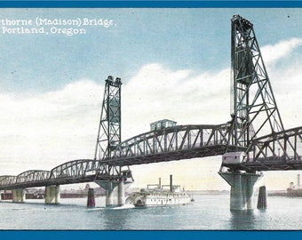 Vintage Postcard - Hawthorn or Madison Bridge over the Willamette River in Portland, Oregon (2536)