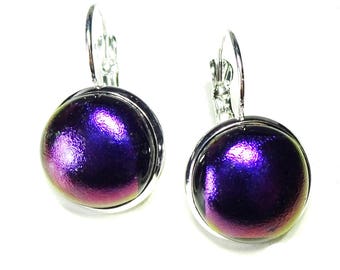 Dichroic Glass Lever Back Earrings - Purple & Black
