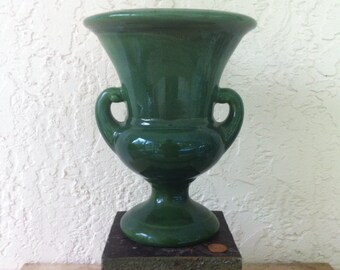 McCoy Vase, Green Glaze, Two Handles, BIG Impressive Pottery, Glossy Green Two-Arm Vase, Vintage Art Pottery