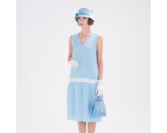Light blue 1920s tea dress, blue Charleston dress, blue Great Gatsby dress, 1920s bridesmaid dress, flapper dress, Downton ABbey dress