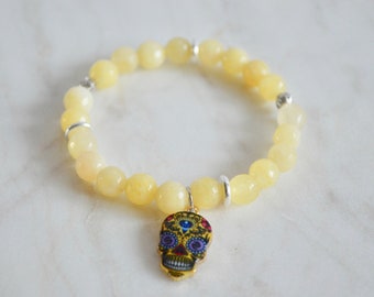 EARTH. Cinco de Mayo Bracelet. Stretch Bracelet. Gemstone Bracelet. Stacking Bracelet.Charm Bracelet.Mexico.Agate Bracelet.Yellow.Vibrant
