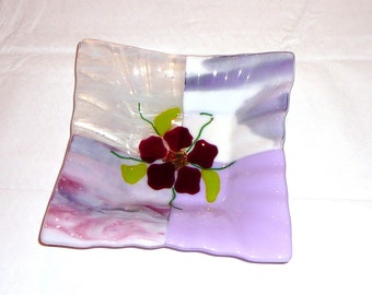 Four Square Purple Flower Ruffle Bowl