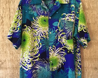 Vintage 60's Tropicana Hawaiian shirt, Tiki, Aloha, Blue, XL