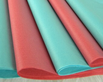 Coral and Aqua Tissue Paper | Coral Pink & Aquamarine | 48 Sheets | Craft Supplies DIY Poms | Paper Crafts | Tissue Sheets | Beach Wedding