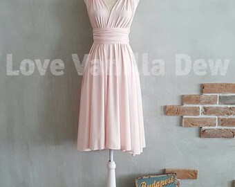 Bridesmaid Dress Infinity Dress Straight Hem Blush Knee Length Wrap Convertible Dress Wedding Dress