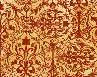 Windflower Flannel - Red Damask Fabric