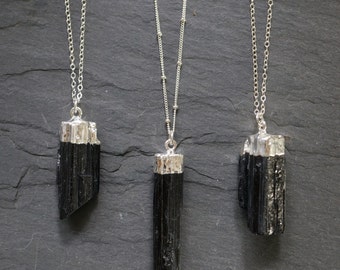 Black Tourmaline Necklace / Raw Tourmaline Necklace / Tourmaline Necklace / Silver Tourmaline Necklace / Raw Tourmaline Pendant