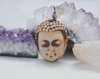 ceramic face pendant clay necklace ornament small face mask focal bead