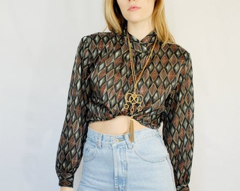 Sheer burnout with paisley diamonique print high neck blouse 1980s 80s VINTAGE