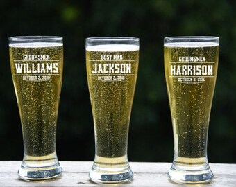 Wedding Party Gift,Beer Glass, Custom Pint Glass, Groomsmen Beer, Personalized Pilsner Glasses, Etched Beer Glass, Suncoast Laser