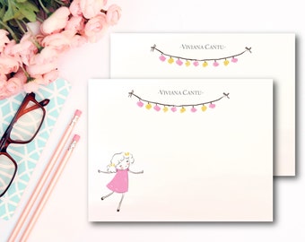 Pink Stationery/ Kids Stationery/ Set of 12 Flat Cards