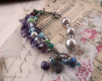 One-of-a-kind amethyst and freshwater pearl beaded bracelet