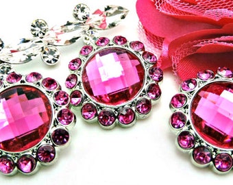 HOT PINK Rhinestone Button Acrylic Rhinestones Diy Embellishments Garment Buttons Wedding Coat Fashion 26mm 3185 24R