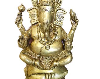 Vintage Hindu God Ganesha Brass Statue Vinayak Murti Divine Interior Decor