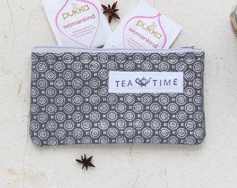 ON SALE Tea wallet, Travel Tea bag holder, Fabric Tea bag wallet, zippered pouch, Tea bag holder, Tea Accessories, Tea Lover eco gift by Sai