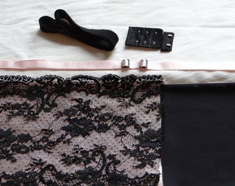 Black & Peach French Lace "Bouquets" Bra Kit (Strong)