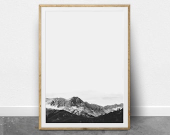 Minimalist Art, Mountain Print, Modern Art Print, Nordic Art, Printable Art, Black and White Photography, Nature, Monochrome, Mountain Range