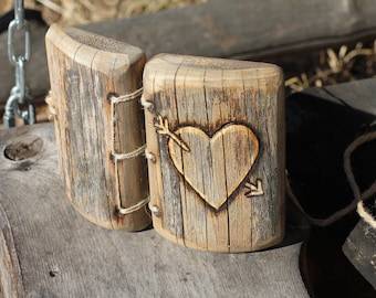 Rustic wood ring box bearer pillow with heart for rustic wedding proposal engagement