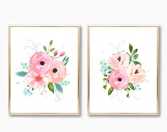 Watercolor floral Nursery Art. Floral Nursery Prints. Pink and Mint Nursery Art. Printable Floral. Pink Nursery Decor. Floral Nursery Decor.