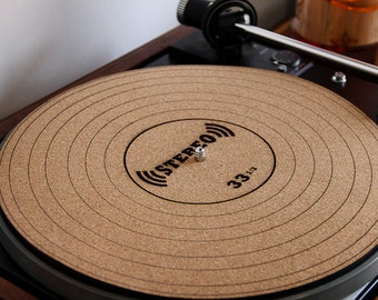 Cork Turntable Slipmat - Engraved LP 33 1/3 Design - Anti-Static Slipmat for Vinyl Records