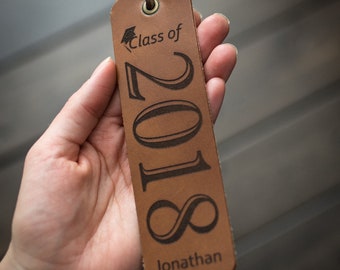 Personalized Bookmark, Custom Leather Bookmark, Named Bookmark, Graduation Gift - Tobacco