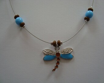 Brown and turquoise Dragonfly necklace