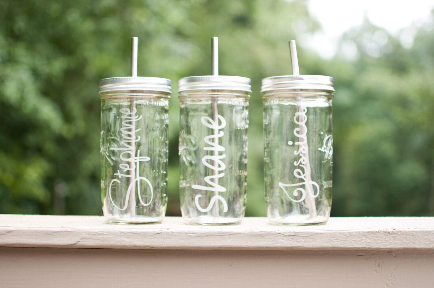 Set of 3 Custom Etched Hard to Find Large 24oz Mason Jar To Go
