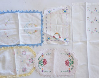 Vintage 40s-50s Embroidered Doilies /Shabby Chic/ Bohemian Chic /Mid Century