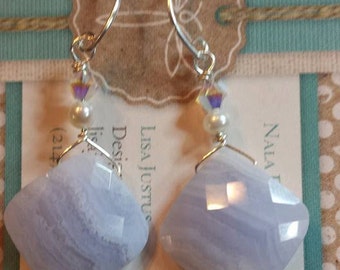 Blue Lace Agate Sterling Silver Earrings