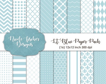 Light Blue Patterned Paper Pack -INSTANT DOWNLOAD