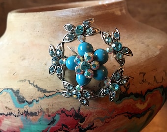 Robin's Egg Blue Floral Pin
