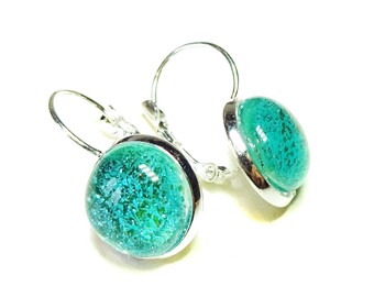 Dichroic Glass Lever Back Earrings - Sea Blue