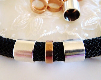 Silver Brass Tube, Brass Beads, Brass Tube Beads, Metal Beads 12x10mm, Ø 10.2mm for Cords 10mm- 3 pieces