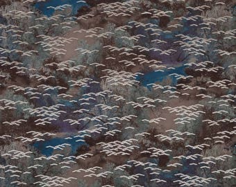 FABRIC, upholstery, fuji, birds, sky, clouds, trees