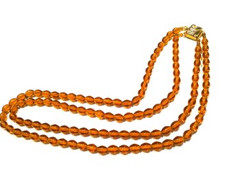 CZECH Translucent Yellow Amber Brown Oval GLASS Crystal 2 Strands Beads Necklace Vintage Jewelry artedellamoda talkingfashion