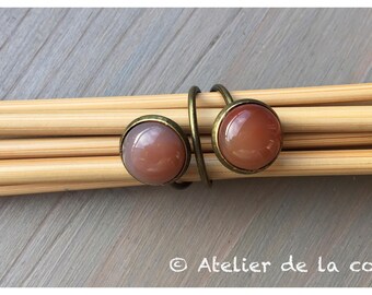 Red agate 2-cabochon ring