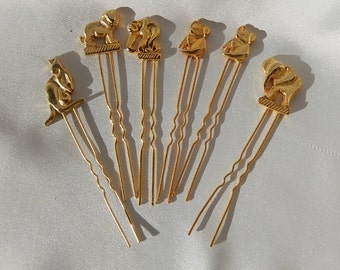 Seis pasadores de pelo de metal decoración de oro de los animales