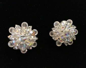 Vintage Clip Earings, Crystal Like Clusters