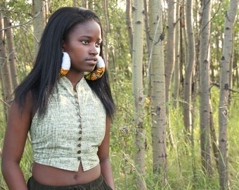 African wax print and wool unique hoops. earrings, crowd stopper. Fulani inspired hoops.