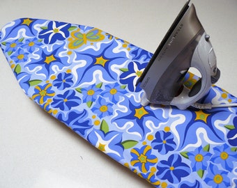 Ironing Board Cover TABLE TOP - cornflower blue yellow and navy blue flowers