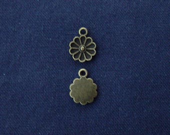 2 charm flowers metal bronze
