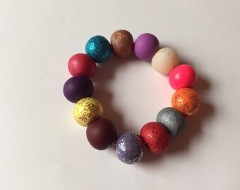 Kids polymer clay bead bracelet, multicolor, birthday present