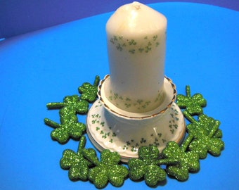 Pillar Candle Holder Shamrock Pillar Candle Holder Vintage Irish Wedding Decor Irish Fine Bone China St Patrick's Day Decor Shamrock Candle